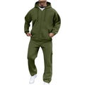 Mens Two Piece Tracksuit Full Zip Hooded Sweatshirt Sets Matching Wide Leg Cargo Pants Long Sleeve Outfit Army Green,Xxxl
