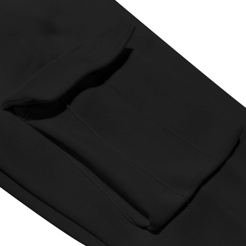Mens Track Suits 2 Piece Set Hoodie Quater Zip up Pullover Sweatshirt Sets Casual Workout Multi Pockets Cargo Outfit Black,M