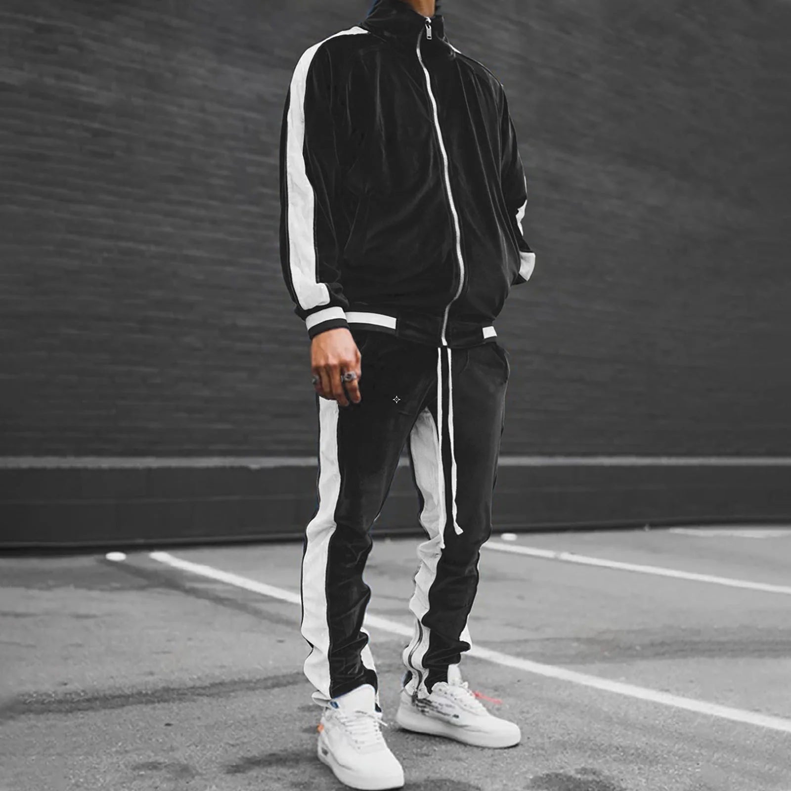 Conjunto Deportivo De Terciopelo Para Hombre, 2023 Conjunto Deportivo De Terciopelo Para Hombre 2 Piezas Invierno Cálido Chaqueta Con Cierre Completo Pantalones De Conjunto Deportivo Ropa Deportiva De Fitness Conjunto De Sudadera Y Jogger