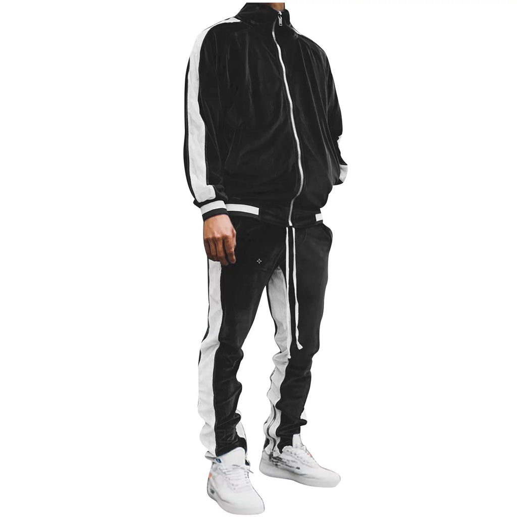 Conjunto Deportivo De Terciopelo Para Hombre, 2023 Conjunto Deportivo De Terciopelo Para Hombre 2 Piezas Invierno Cálido Chaqueta Con Cierre Completo Pantalones De Conjunto Deportivo Ropa Deportiva De Fitness Conjunto De Sudadera Y Jogger
