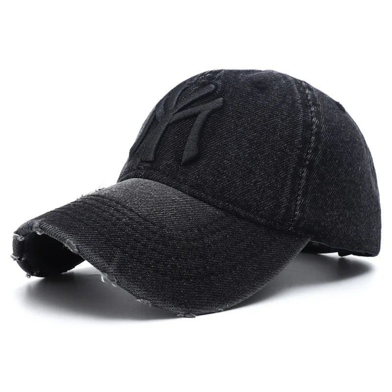 2023 New Luxury Brand MY Embroidered Washed Denim Baseball Cap for Men High Quality Black Vintage Y2K Dad Hats Gorras Hombre