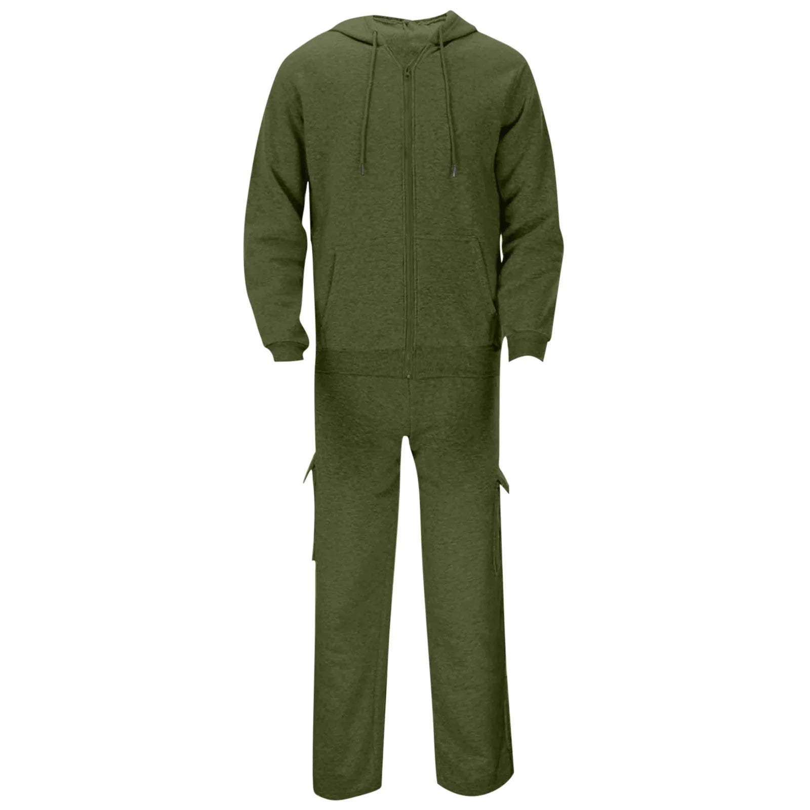 Mens Two Piece Tracksuit Full Zip Hooded Sweatshirt Sets Matching Wide Leg Cargo Pants Long Sleeve Outfit Army Green,Xxxl