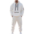 Mens Fleece Track Suits 2 Piece Set Quater Zip up Pullover Sweatshirt Sets Hooded Workout Multi Pockets Cargo Outfit White,M