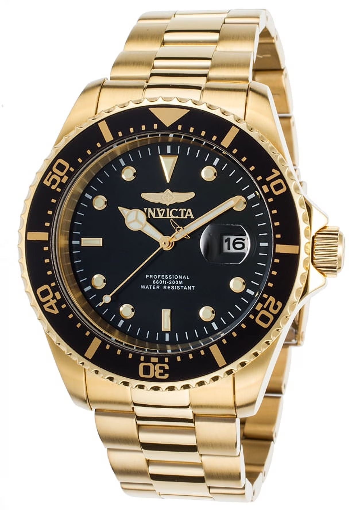 Men'S 22062 Pro Diver Black Dial Yellow Gold Plated Steel Bracelet Quartz Dive Watch