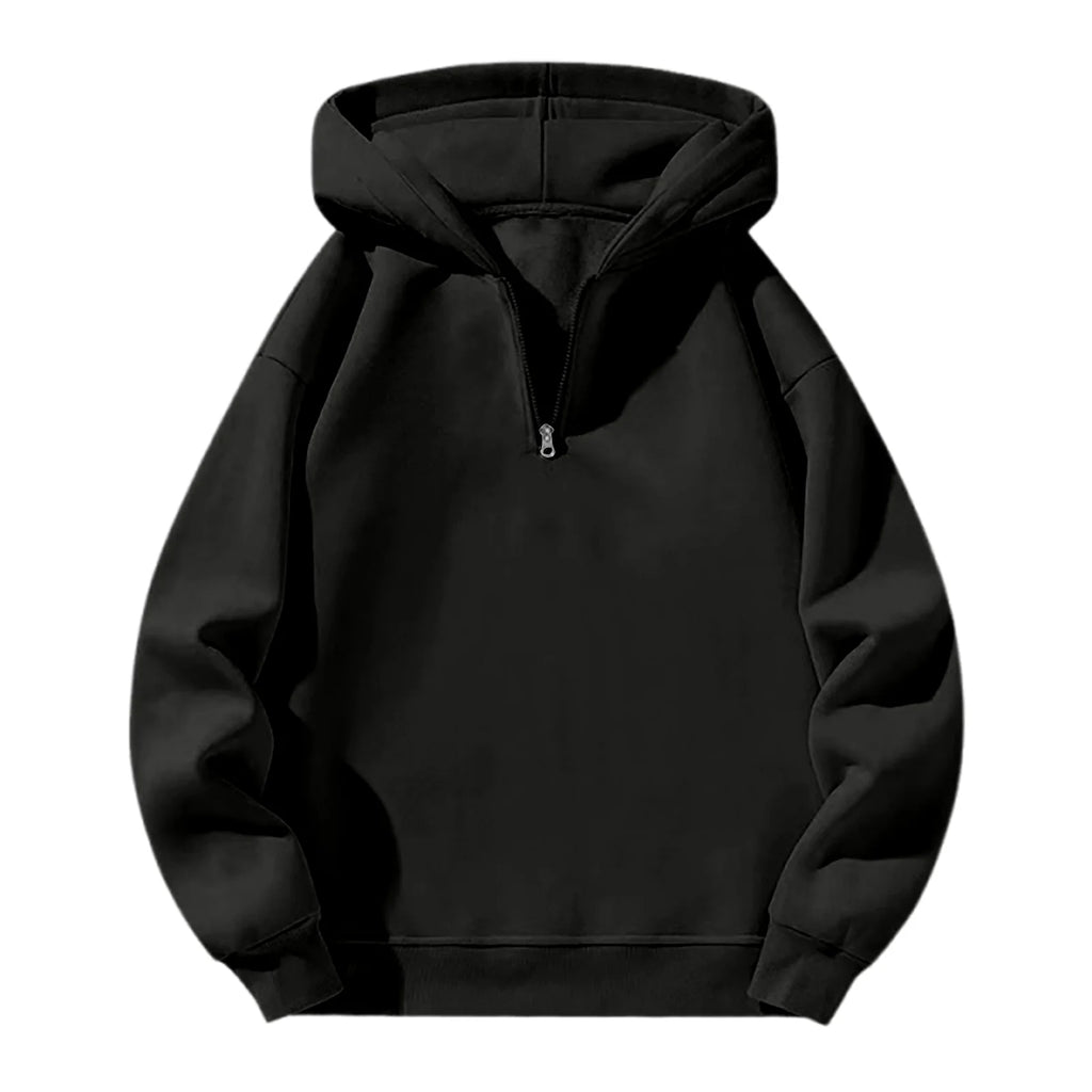 Men'S Quarter Zip Hoodies Zip up Solid Color Hoodie Long Sleeve Drop Shoulder Sweatshirt Casual Pullover Black 3XL