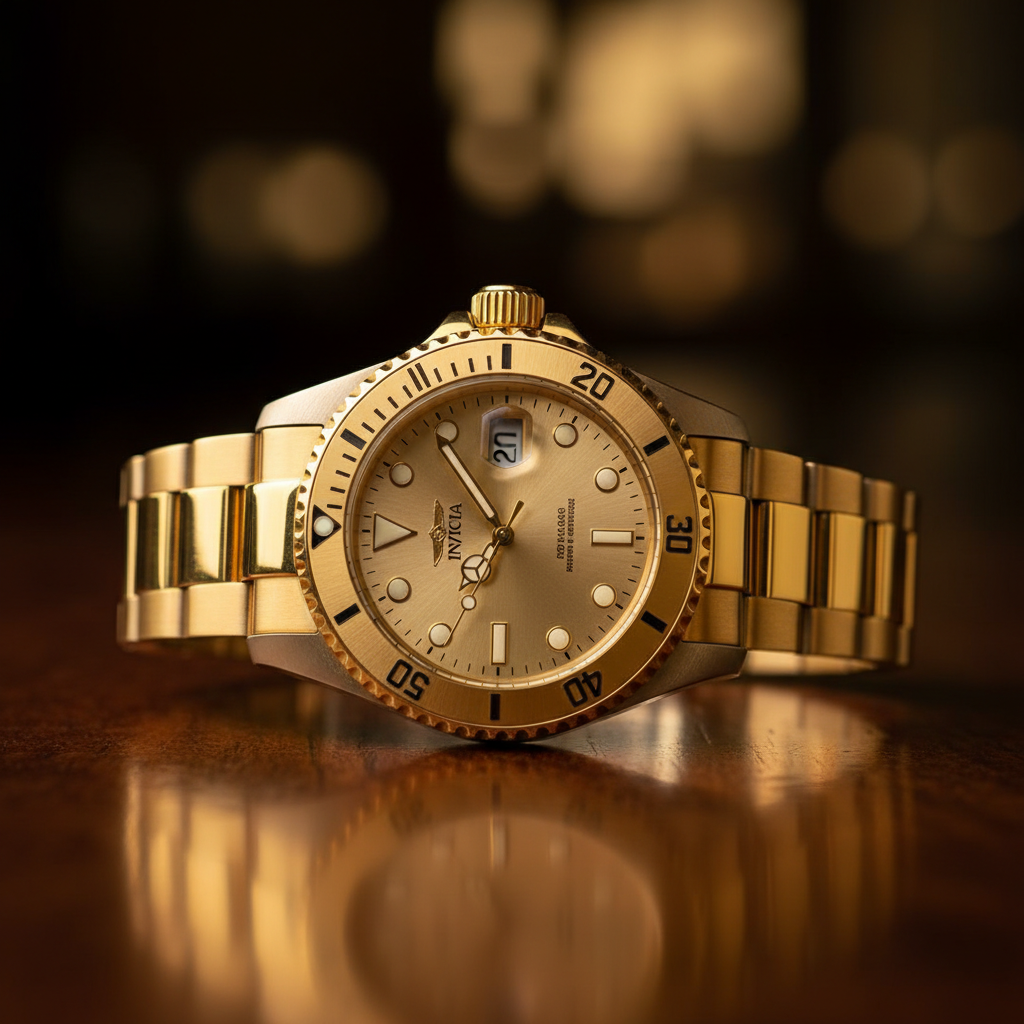Invicta Men’s Pro Diver Scuba Chronograph – Champagne Dial | 18K Gold Bracelet | Model 0074